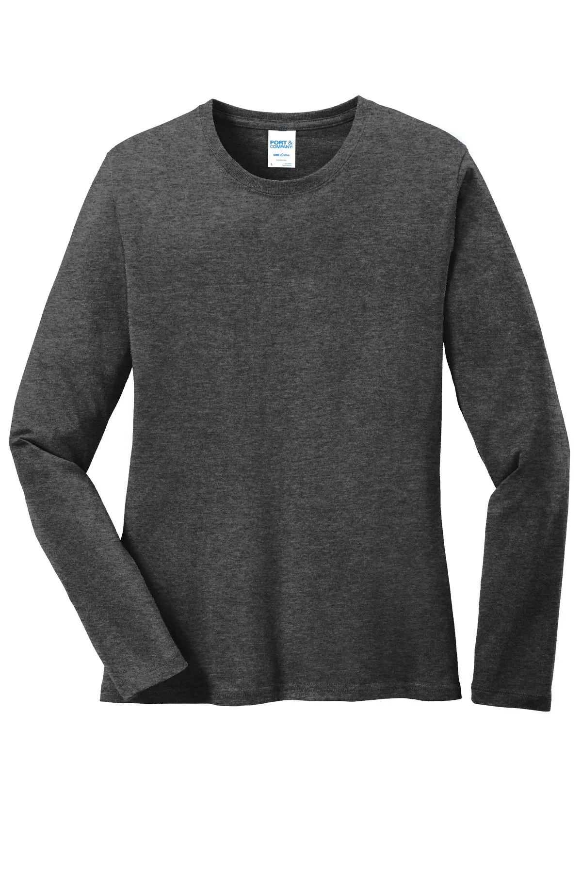 Port & Company Women's Long Sleeve Core Cotton Tee. LPC54LS Dark Heather Grey