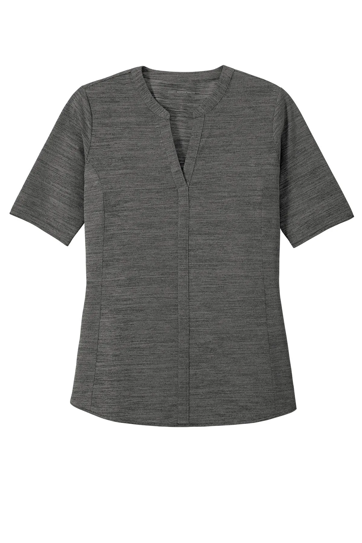 Port Authority  Women's Stretch Heather Open Neck Top  LK583 Black/ Thunder Grey