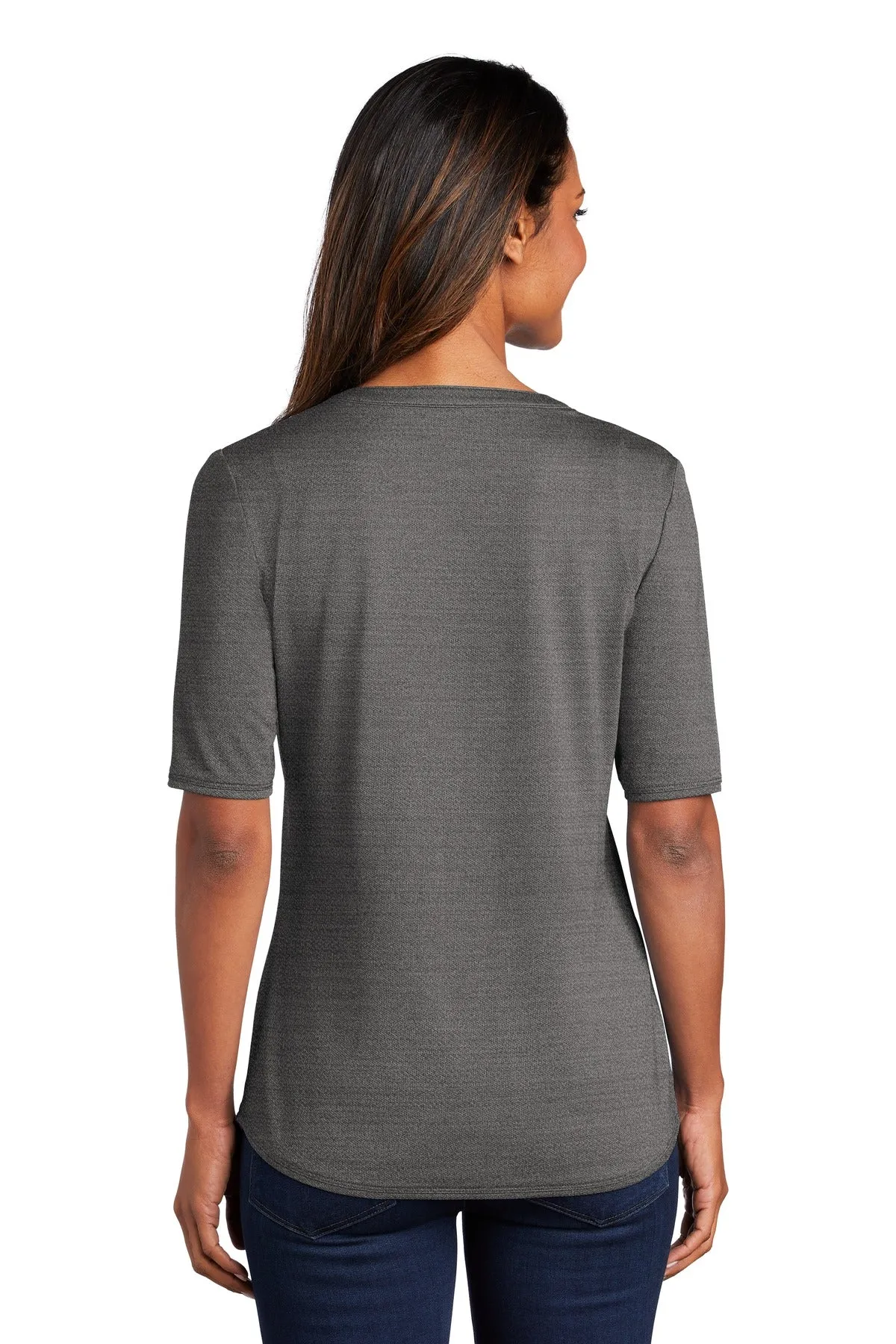 Port Authority  Women's Stretch Heather Open Neck Top  LK583 Black/ Thunder Grey