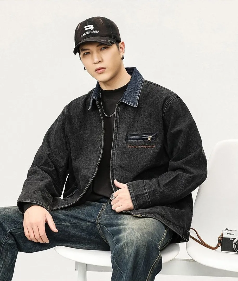 Quality Men's Zip Up Trucker Jacket for Casual Style