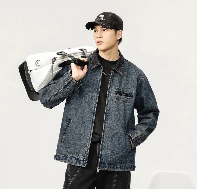 Quality Men's Zip Up Trucker Jacket for Casual Style