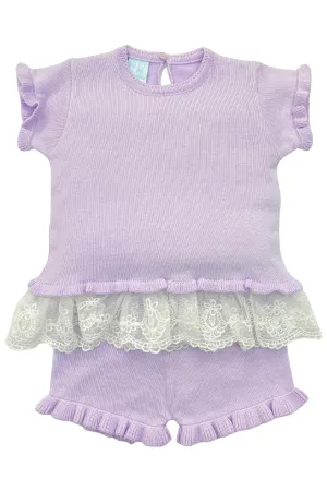 "Allegra" Lilac Lace Knit Top & Shorts