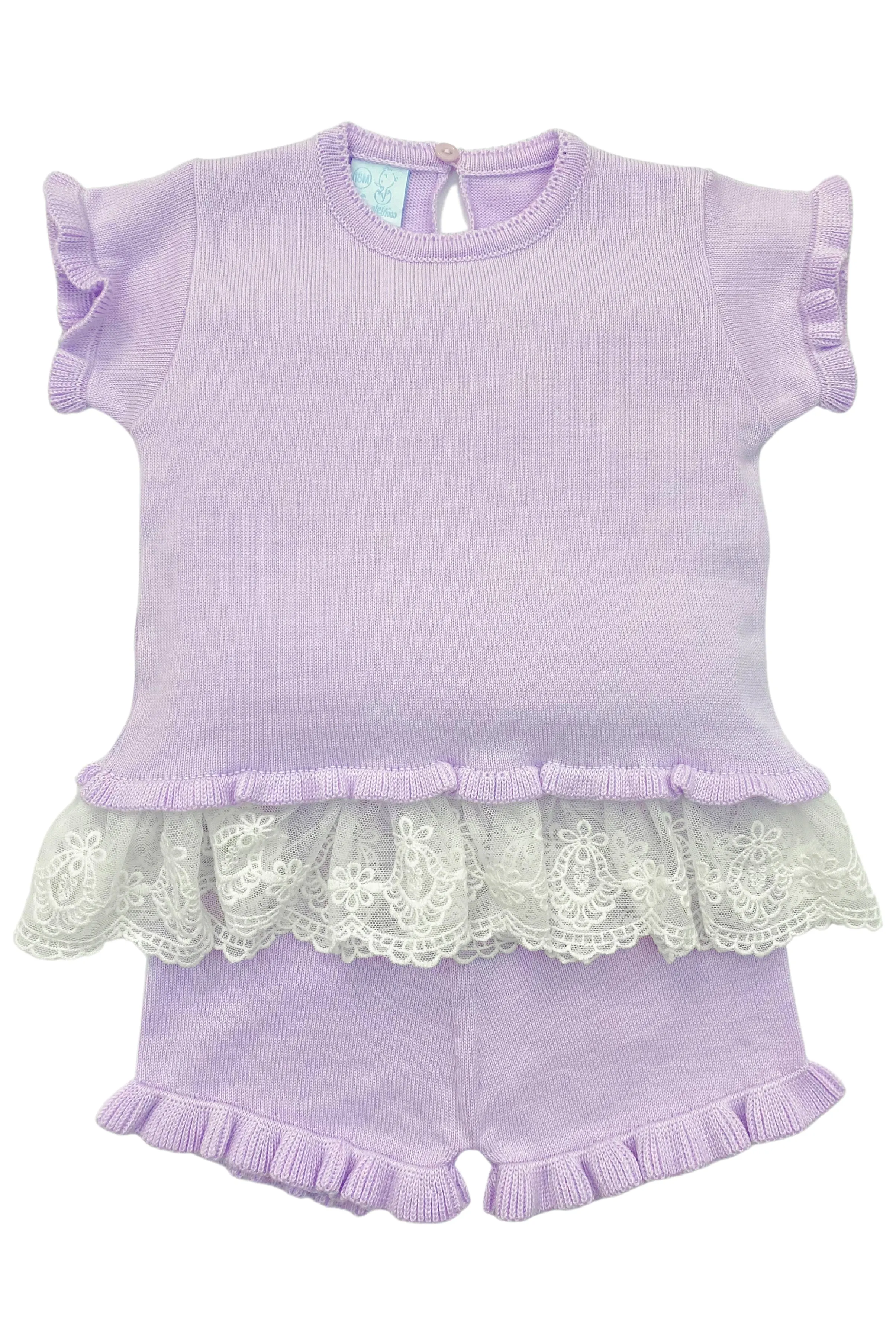 "Allegra" Lilac Lace Knit Top & Shorts