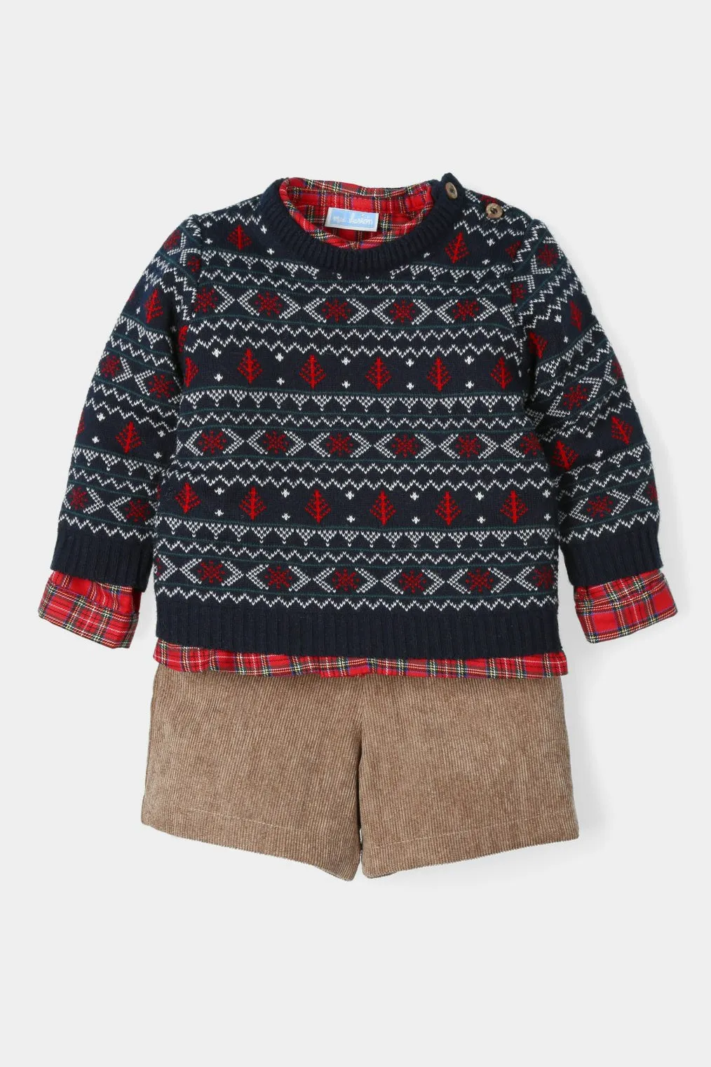 "Archie" Navy Knitted Tartan Outfit Set