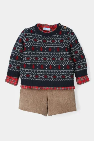 "Archie" Navy Knitted Tartan Outfit Set