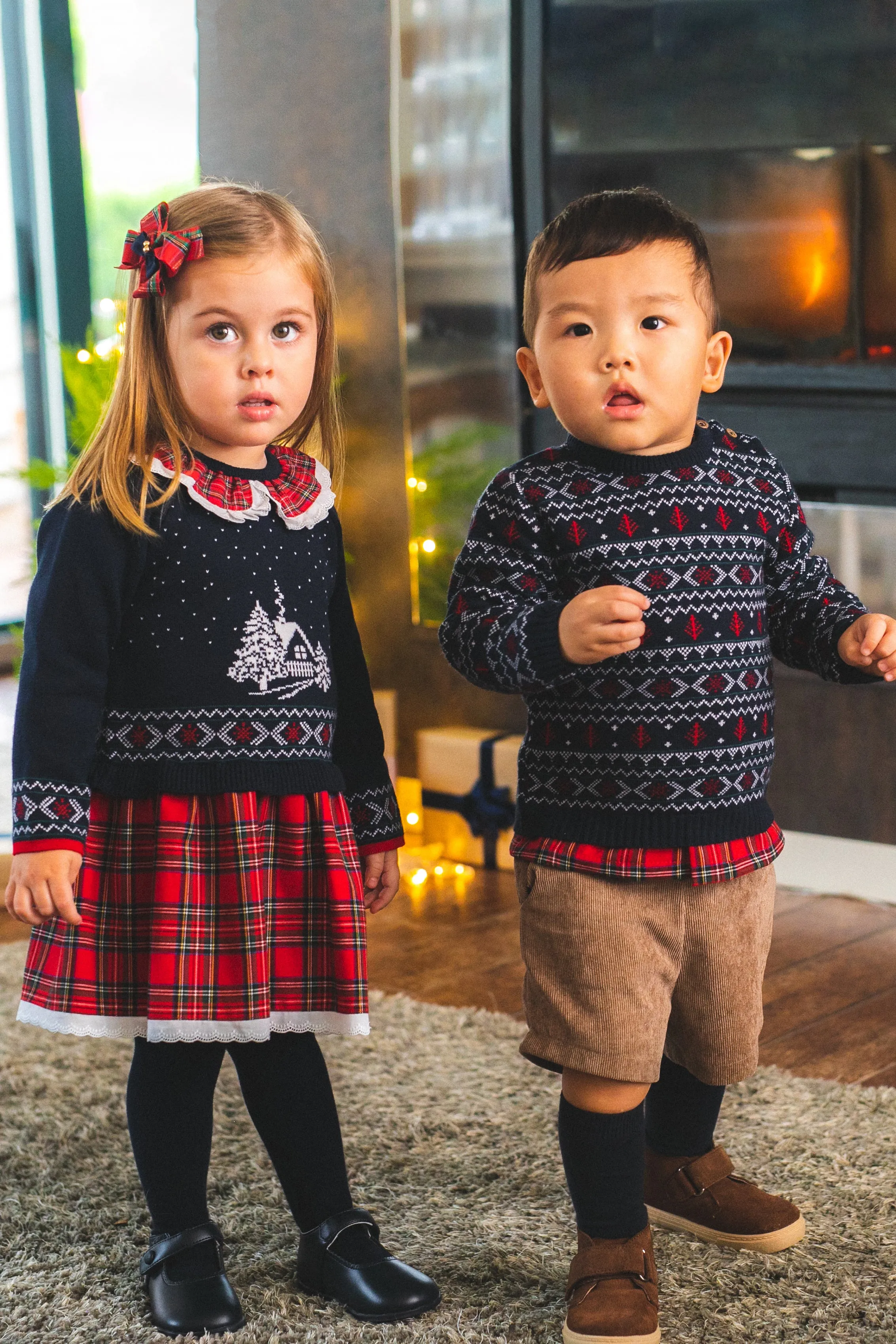 "Archie" Navy Knitted Tartan Outfit Set