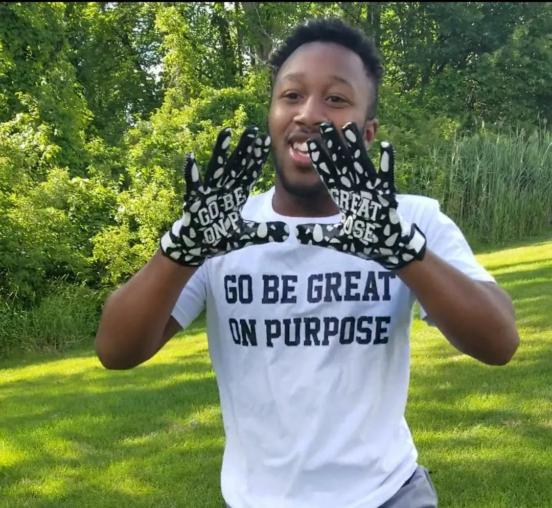 "Go Be Great On Purpose" Football Gloves White w/Black