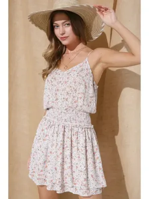 Rayon Floral Smocked Cami Button Skirt Mini