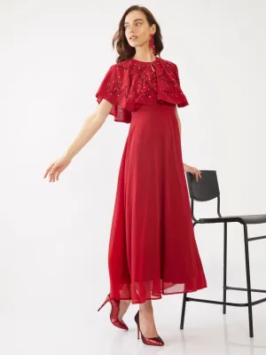Red Embellished Layered Maxi