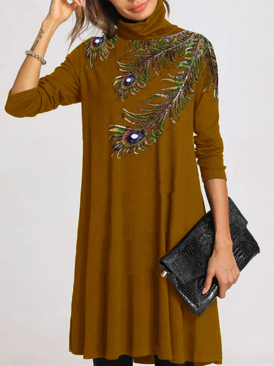 Retro Loose Casual Long Sleeve High Collar Dress