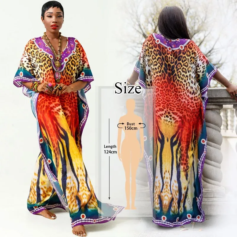 Retro Printed Morrocan Kaftan Plus Size Indie Folk V-Neck Batwing Sleeve Side Split Summer Dress For Women Clothing Q1230
