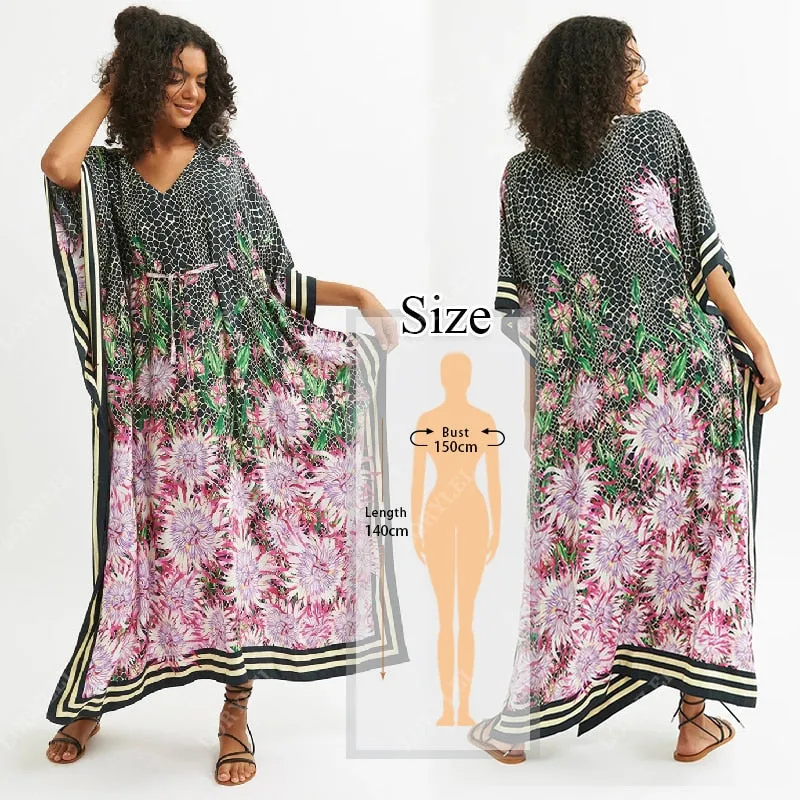 Retro Printed Morrocan Kaftan Plus Size Indie Folk V-Neck Batwing Sleeve Side Split Summer Dress For Women Clothing Q1230