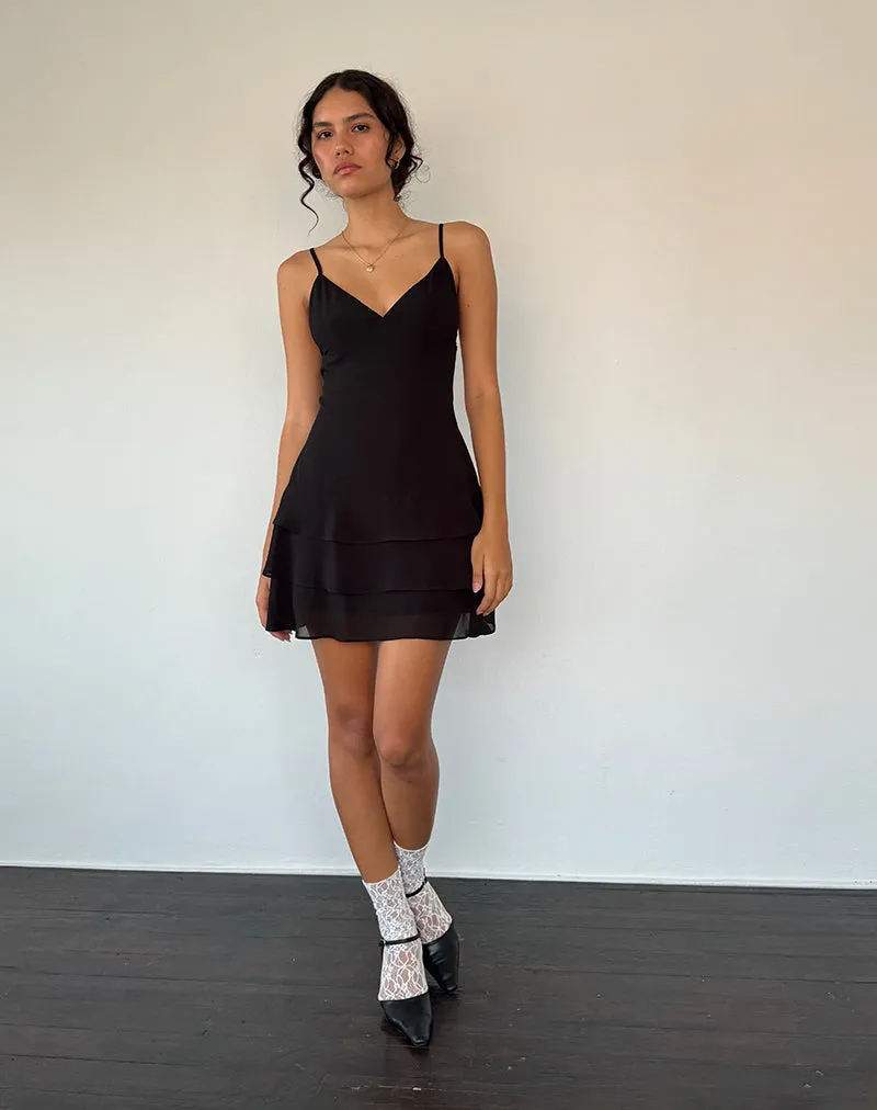 Riasi Ruffle Mini Dress in Chiffon Black
