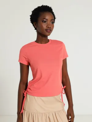 Rib Fitted Tee With Drawstring - Coral