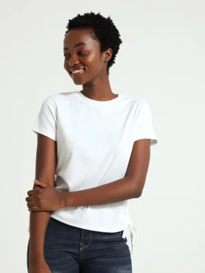 Rib Fitted Tee With Drawstring - White
