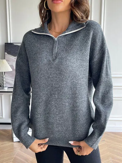 Richelle Half Zip Dropped Shoulder Sweater