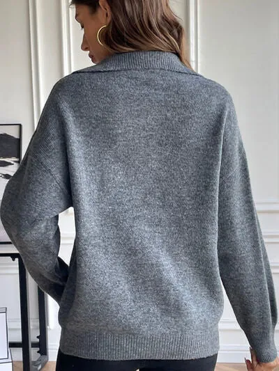 Richelle Half Zip Dropped Shoulder Sweater