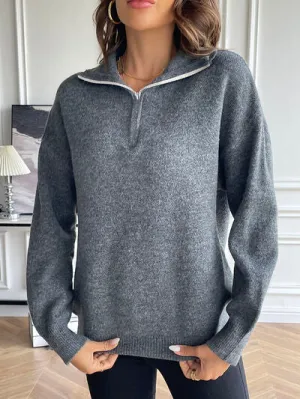 Richelle Half Zip Dropped Shoulder Sweater