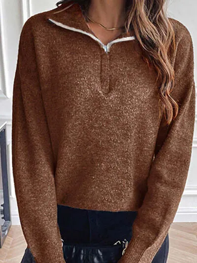 Richelle Half Zip Dropped Shoulder Sweater