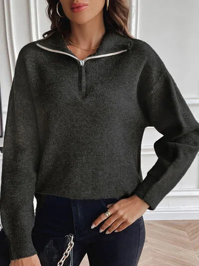 Richelle Half Zip Dropped Shoulder Sweater