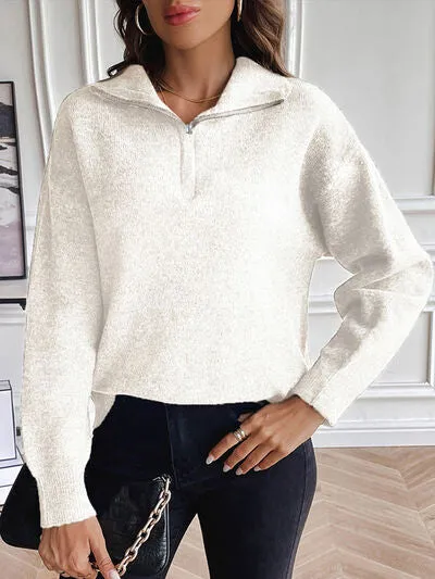 Richelle Half Zip Dropped Shoulder Sweater