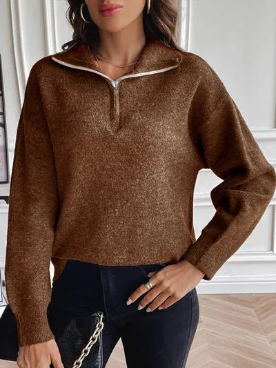 Richelle Half Zip Dropped Shoulder Sweater