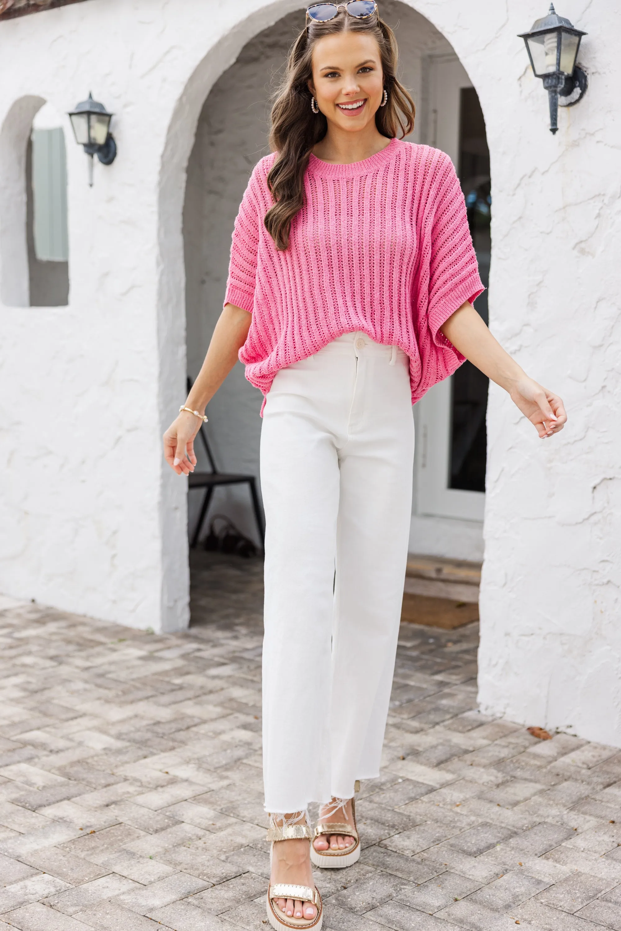 Right Where You Are Pink Loose Knit Sweater