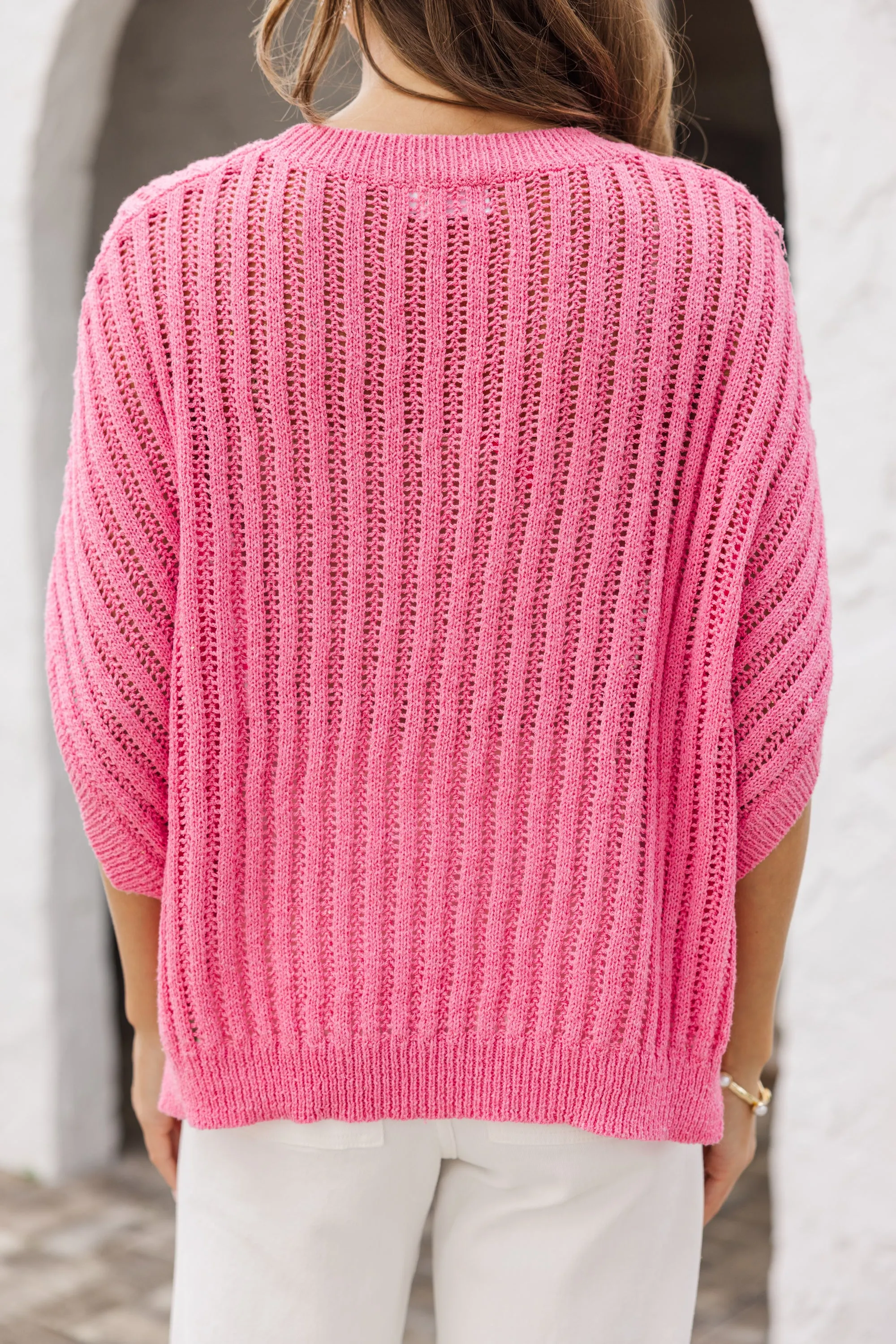 Right Where You Are Pink Loose Knit Sweater