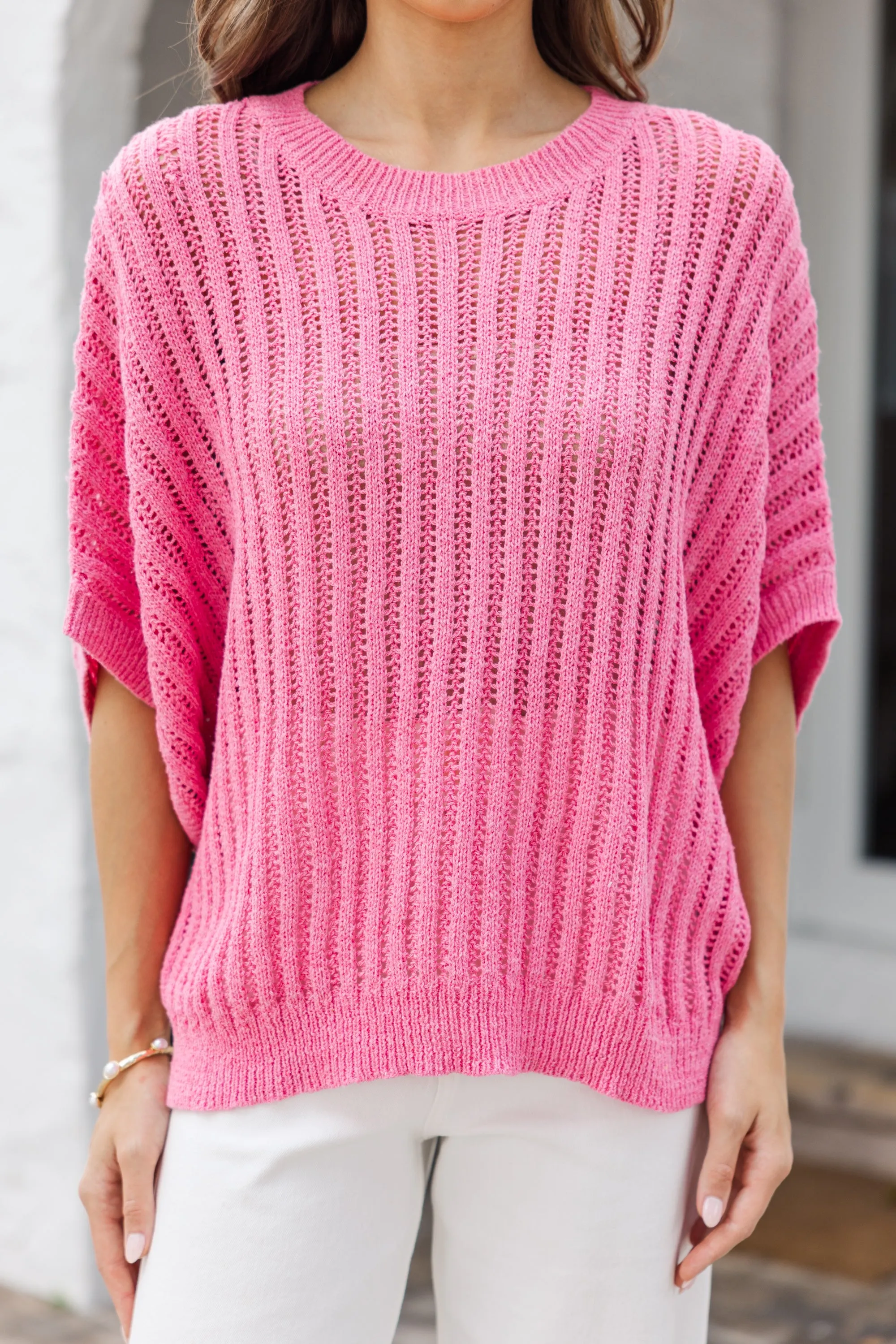 Right Where You Are Pink Loose Knit Sweater