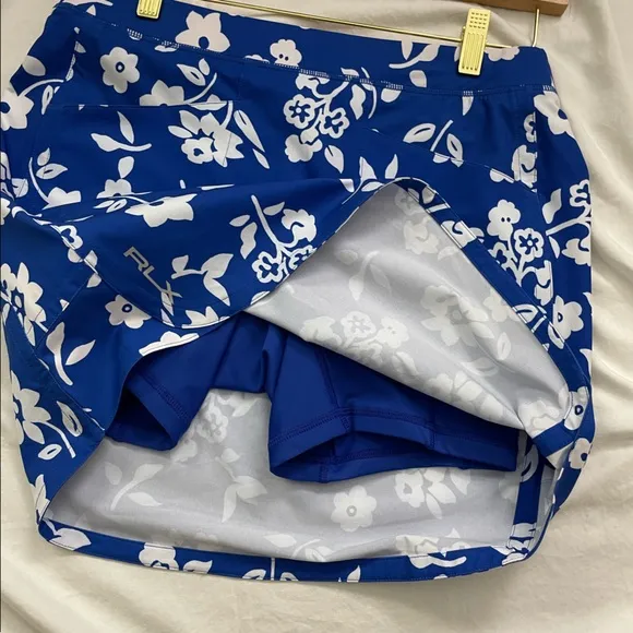 RLX Ralph Lauren Blue &amp; White Floral Print Mini Tennis Prep Golf Skort