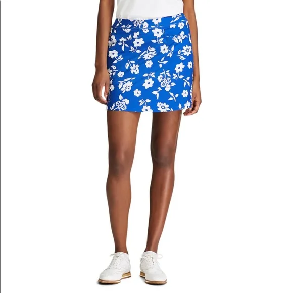 RLX Ralph Lauren Blue &amp; White Floral Print Mini Tennis Prep Golf Skort