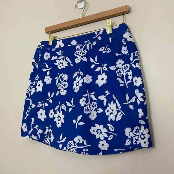 RLX Ralph Lauren Blue &amp; White Floral Print Mini Tennis Prep Golf Skort