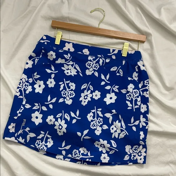 RLX Ralph Lauren Blue &amp; White Floral Print Mini Tennis Prep Golf Skort