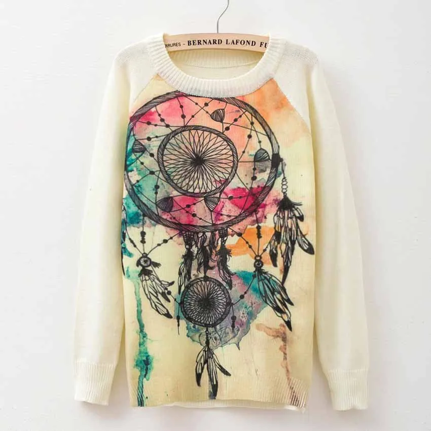 Rose garden owl bird print women sweaters and pullover Harajuku fashion Knitwear sweater coat Plus Size