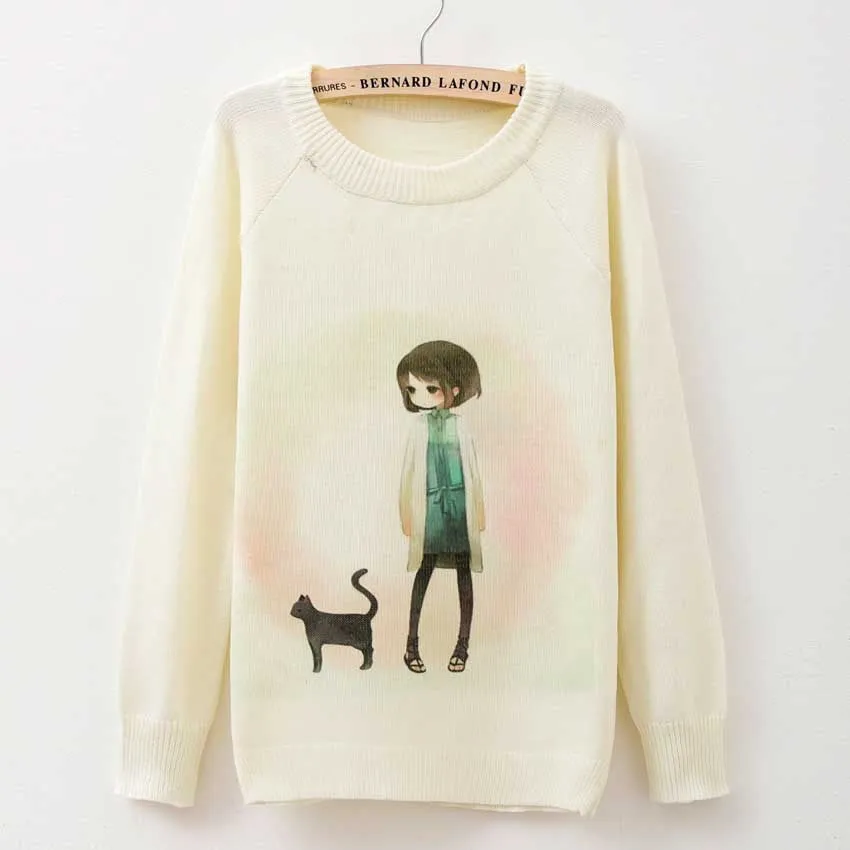Rose garden owl bird print women sweaters and pullover Harajuku fashion Knitwear sweater coat Plus Size