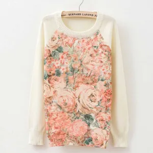 Rose garden owl bird print women sweaters and pullover Harajuku fashion Knitwear sweater coat Plus Size