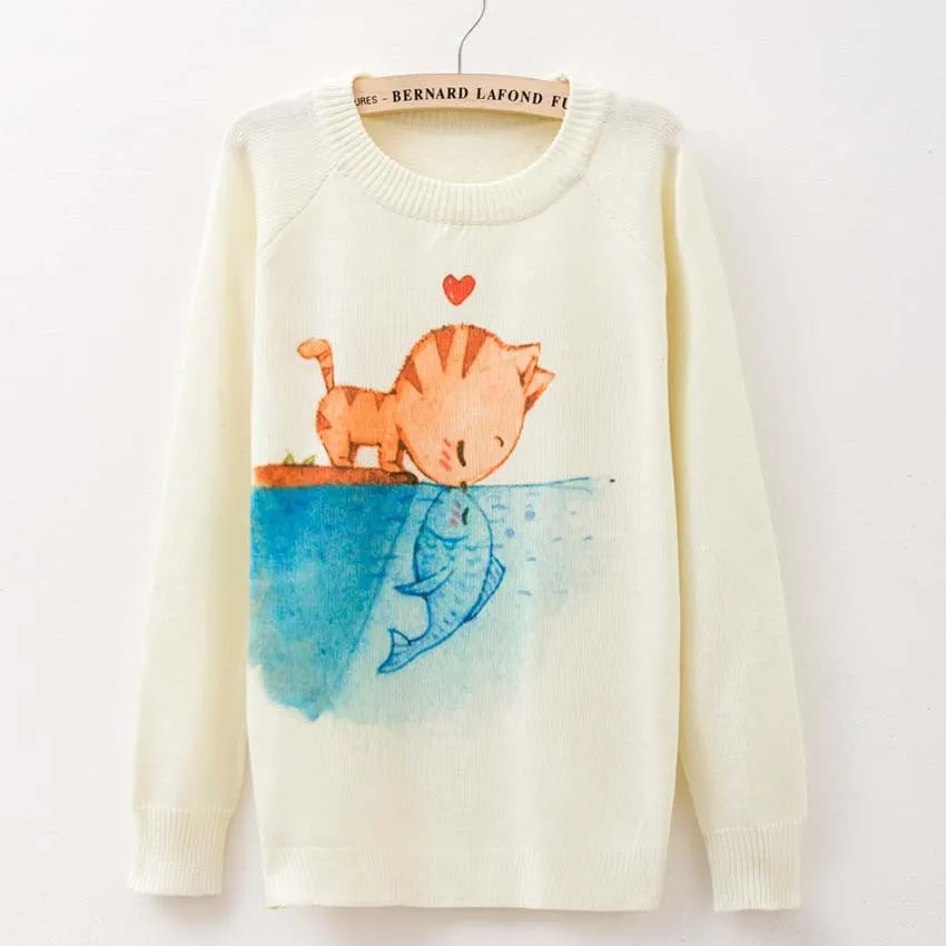 Rose garden owl bird print women sweaters and pullover Harajuku fashion Knitwear sweater coat Plus Size