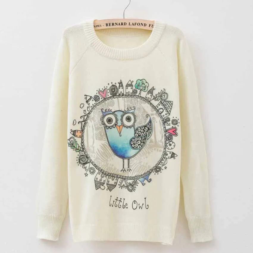 Rose garden owl bird print women sweaters and pullover Harajuku fashion Knitwear sweater coat Plus Size