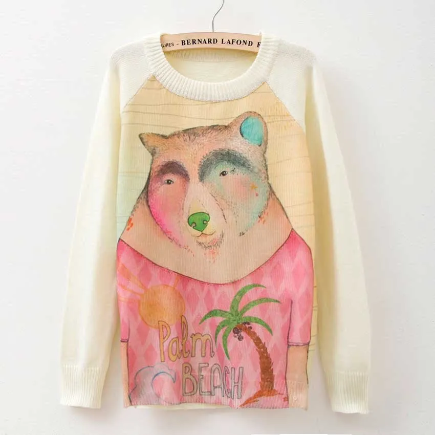 Rose garden owl bird print women sweaters and pullover Harajuku fashion Knitwear sweater coat Plus Size