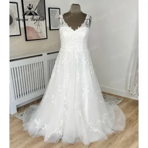 Roycebridal Vintage Lace Appliques Illusion Back V Neckline Wedding Dress for Women  Bridal Wedding Gown vistidos de festa de casamento