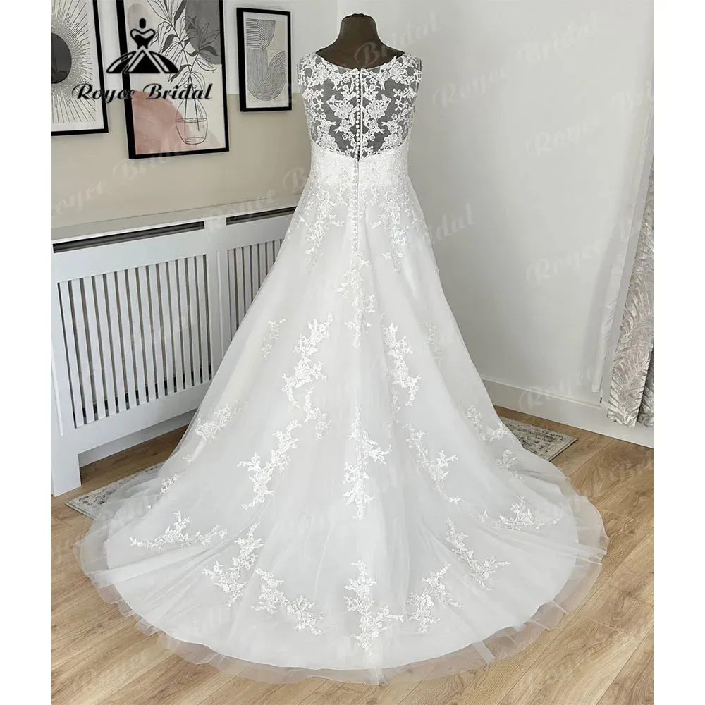 Roycebridal Vintage Lace Appliques Illusion Back V Neckline Wedding Dress for Women  Bridal Wedding Gown vistidos de festa de casamento