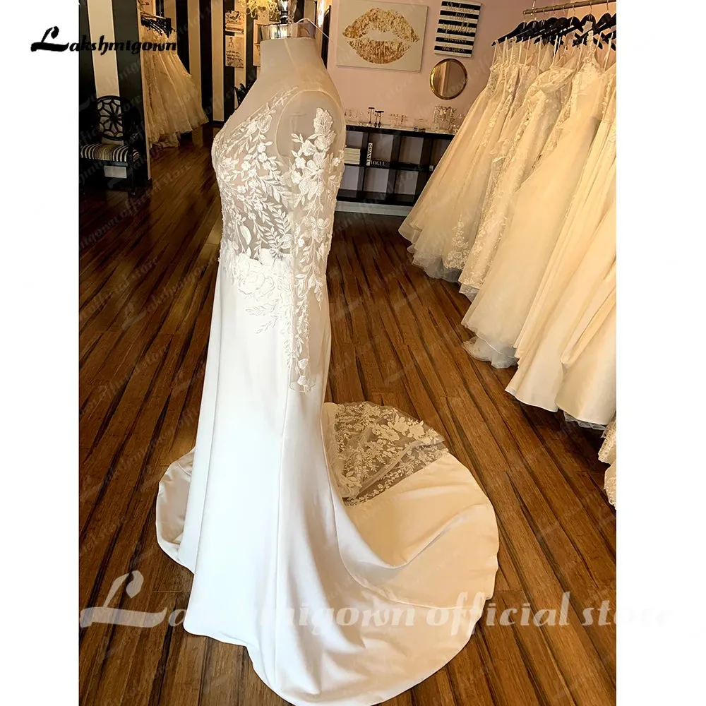 Roycebridal Vintage Lace Long Sleeve Boho Wedding Gowns 2025 Abito Da Sposa Sexy Soft Satin Bridal Dress Plunging Open Back