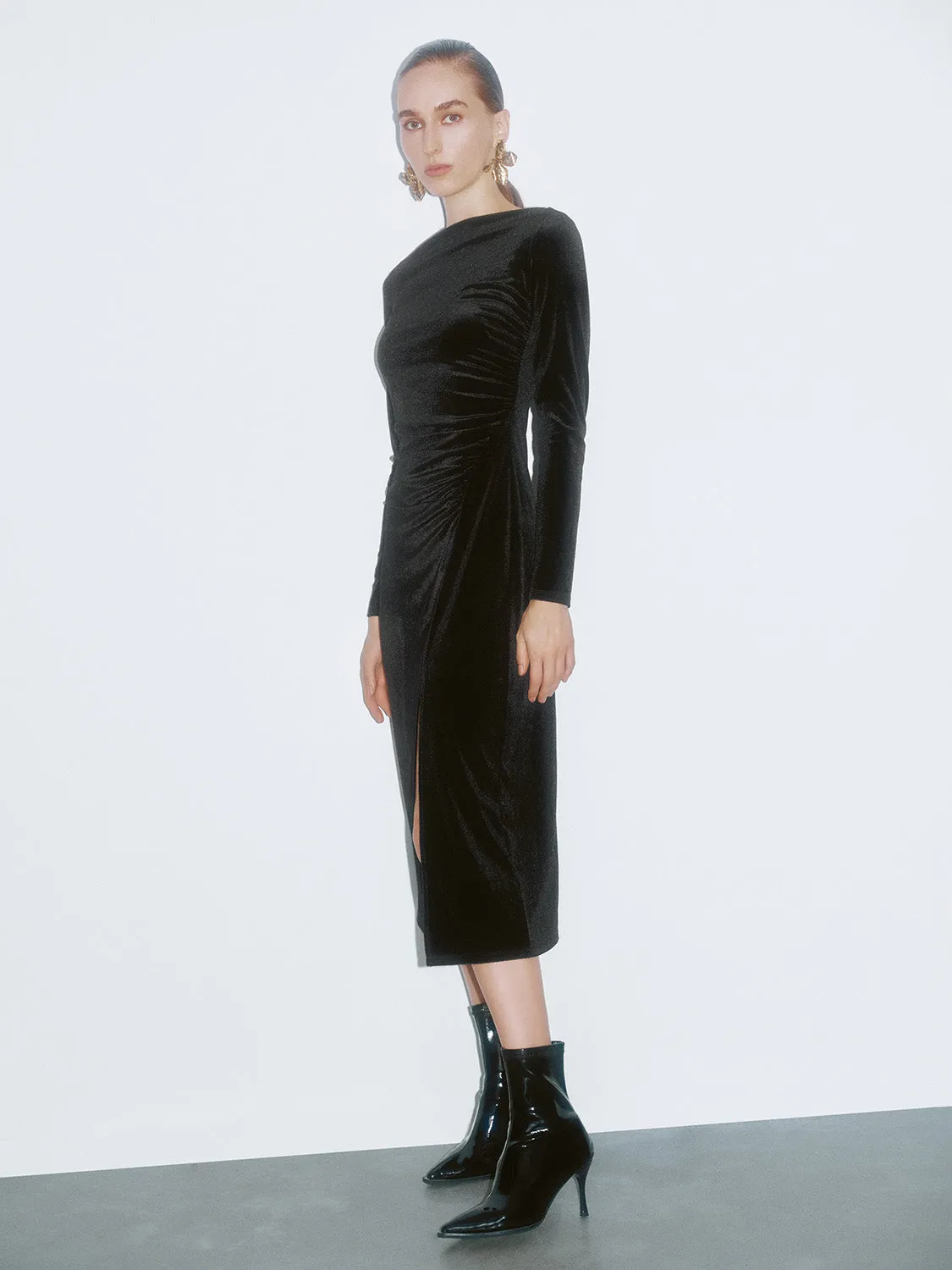 Ruched Split Hem Skinny-Fit Dresses