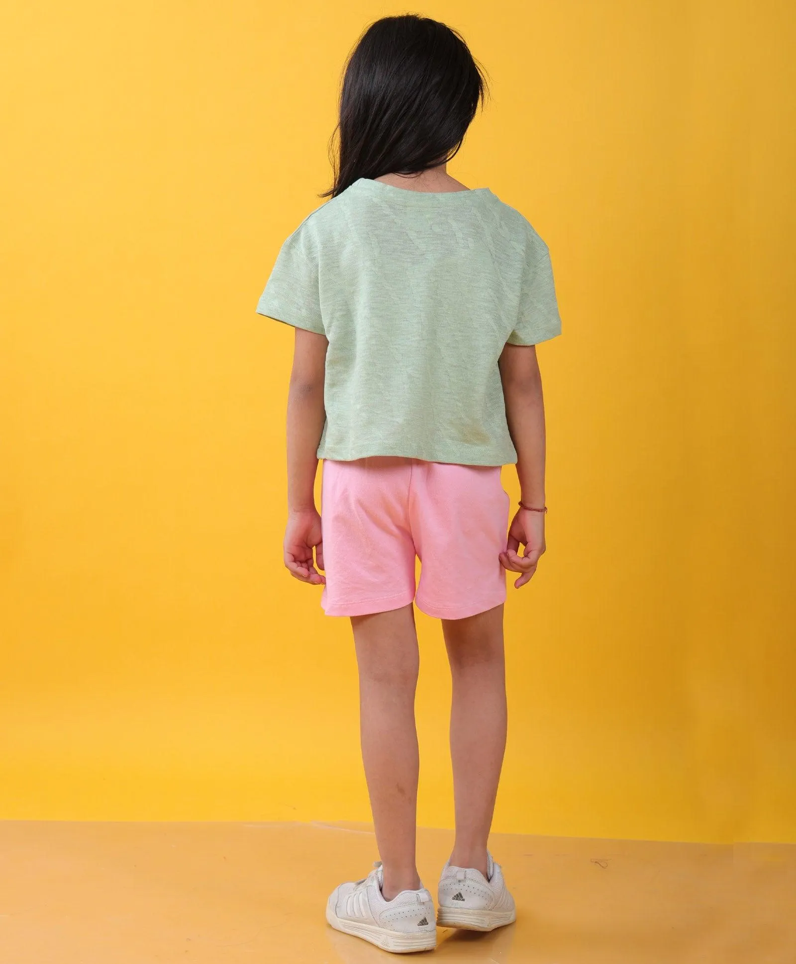 SANTA BARBARA GREEN PINK SUMMER GIRLS SHORTS SET - GREEN/PINK