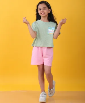 SANTA BARBARA GREEN PINK SUMMER GIRLS SHORTS SET - GREEN/PINK