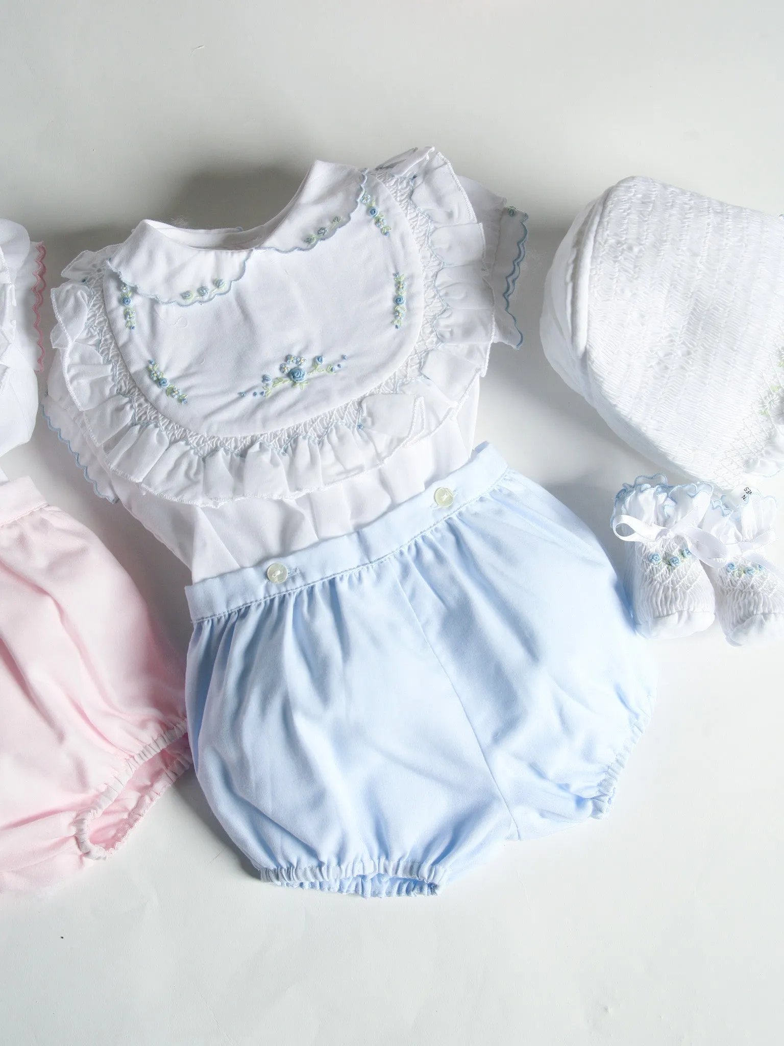 Sarah Louise Blue Rosebud Embroidered Bloomer & Blouse Set