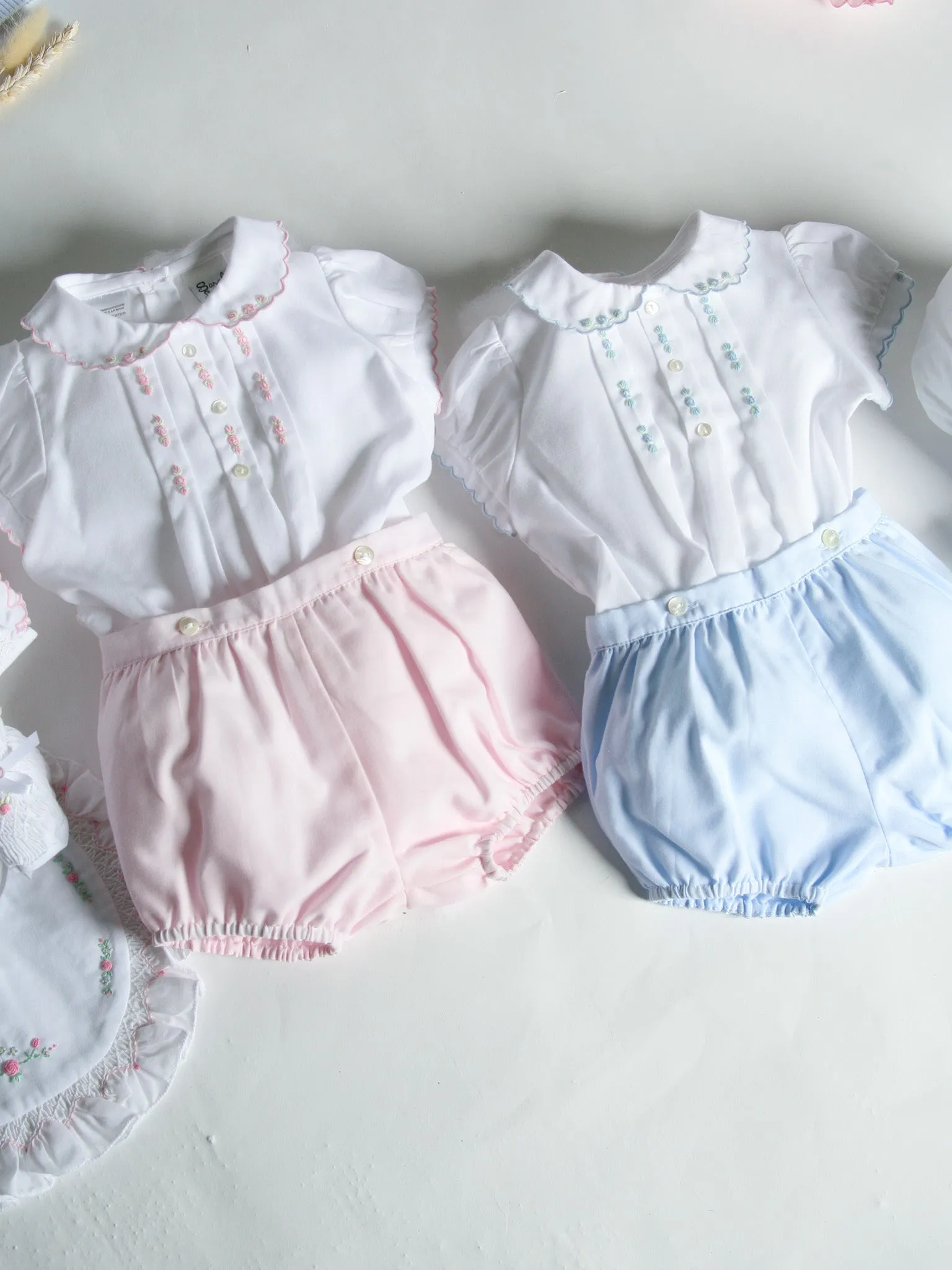 Sarah Louise Blue Rosebud Embroidered Bloomer & Blouse Set