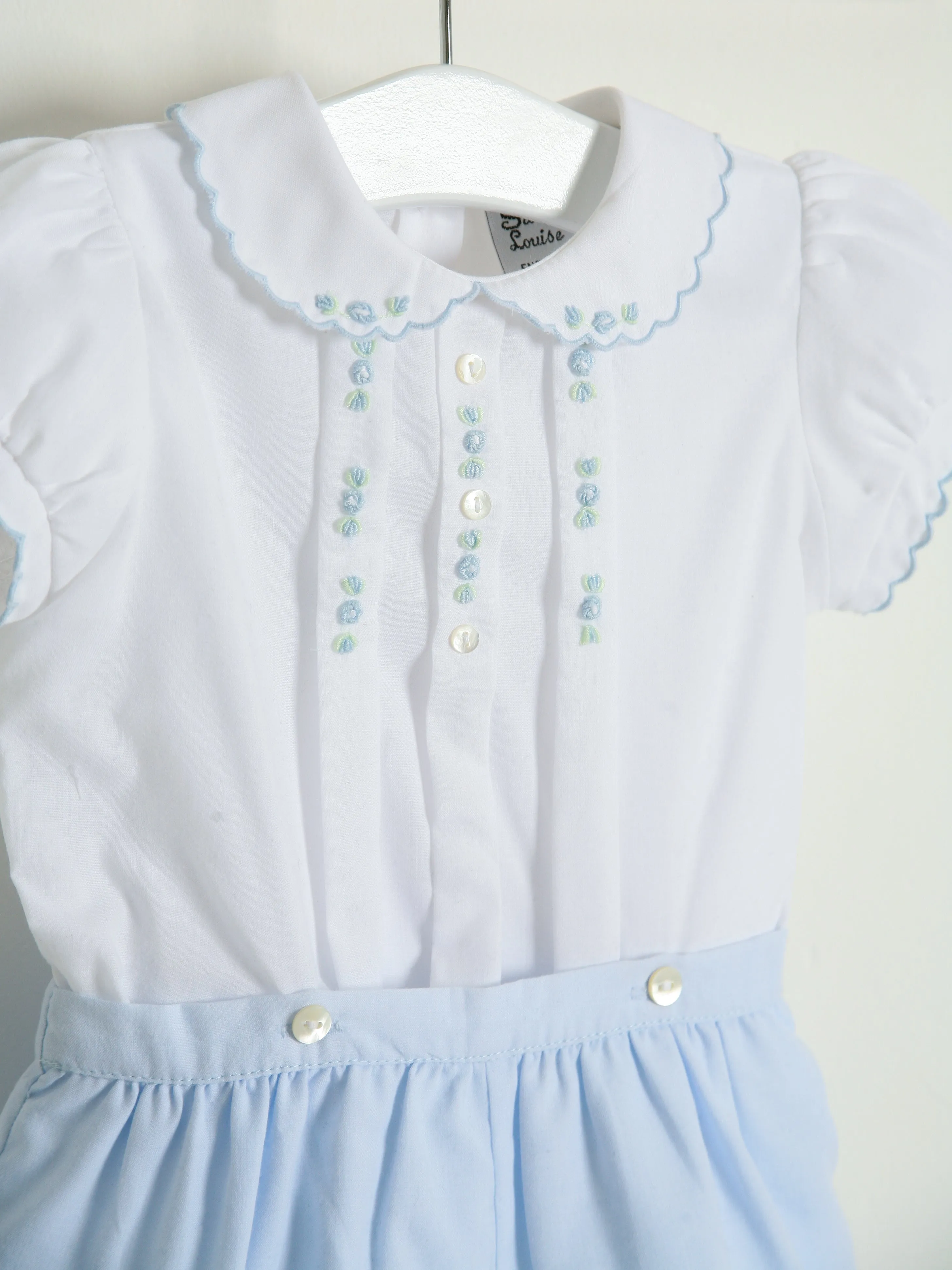 Sarah Louise Blue Rosebud Embroidered Bloomer & Blouse Set