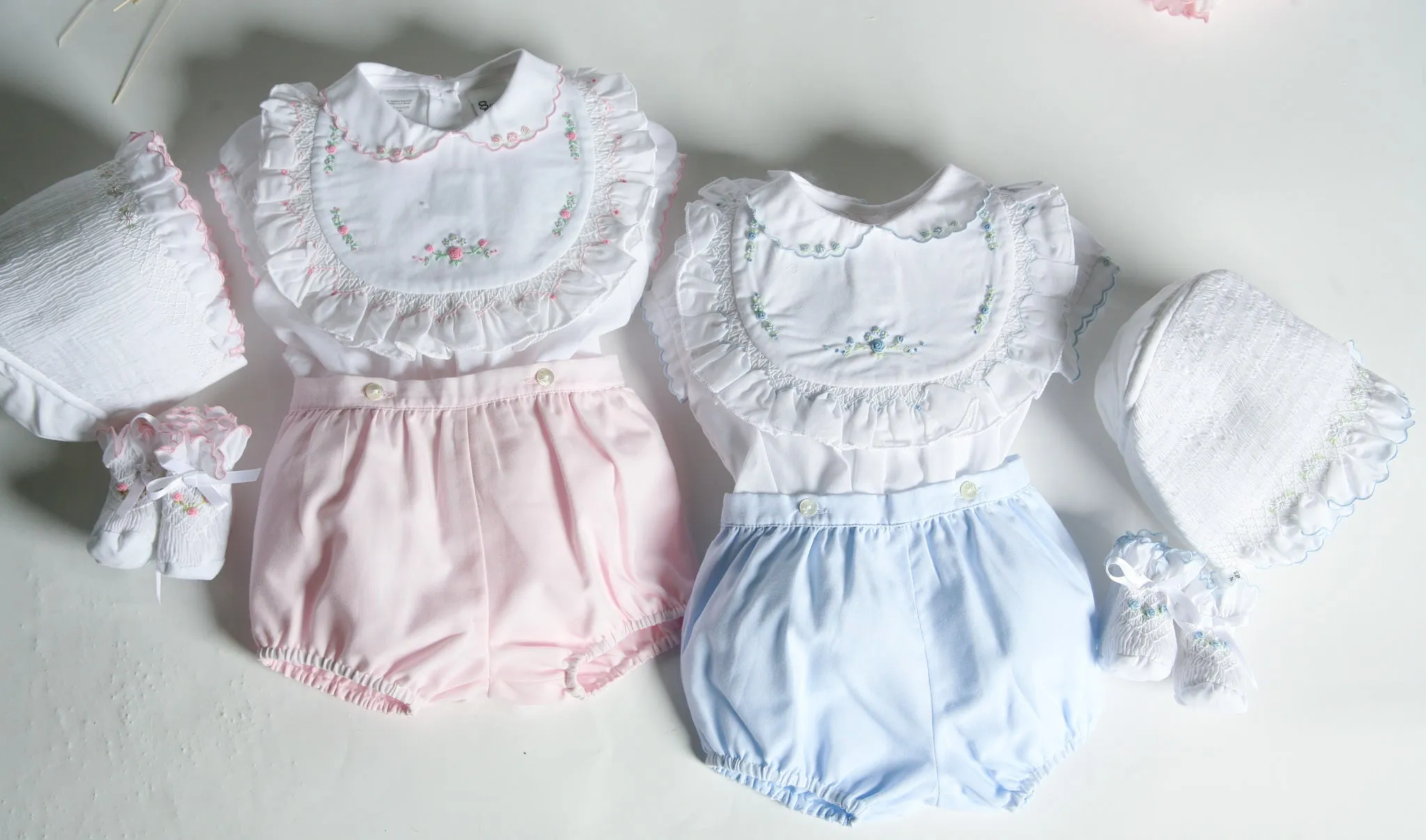 Sarah Louise Blue Rosebud Embroidered Bloomer & Blouse Set