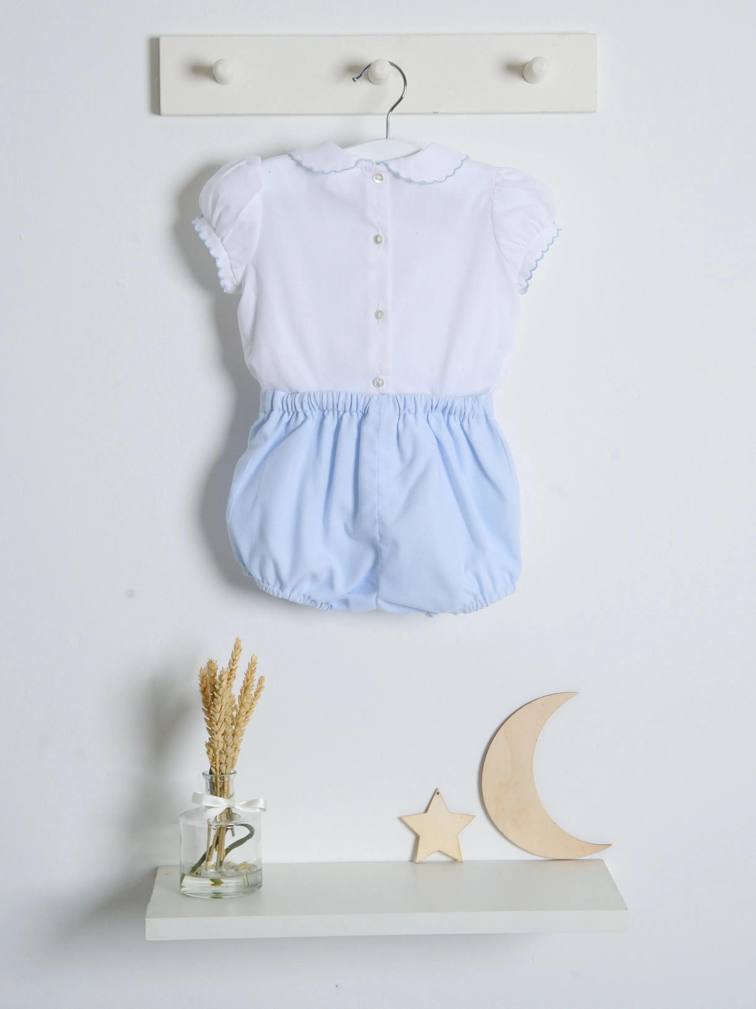 Sarah Louise Blue Rosebud Embroidered Bloomer & Blouse Set